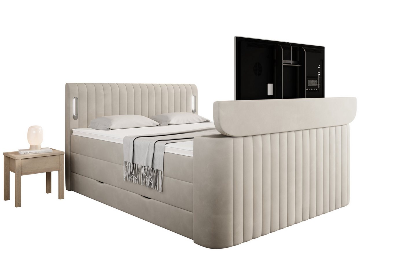 wonello Boxspringbett FLY mit TV-Lift, mit Bettkasten, TFK-Matratzen und premium Topper, LED-Beleuchtung – Bild 3 von 5