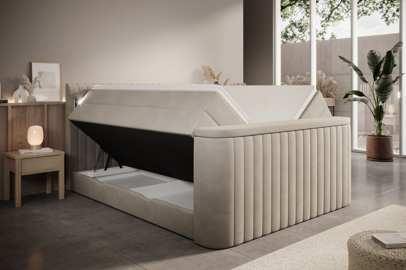 wonello Boxspringbett FLY mit TV-Lift, mit Bettkasten, TFK-Matratzen und premium Topper, LED-Beleuchtung – Bild 2 von 5