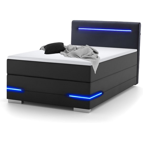 wonello Boxspringbett Lennox, mit LED-Beleuchtung, 2x USB-Anschluss und Topper