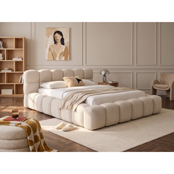 wonello Polsterbett Mira (das Original), Bett mit Bettkasten und Lattenrost – eleganter Boucle-Stoff