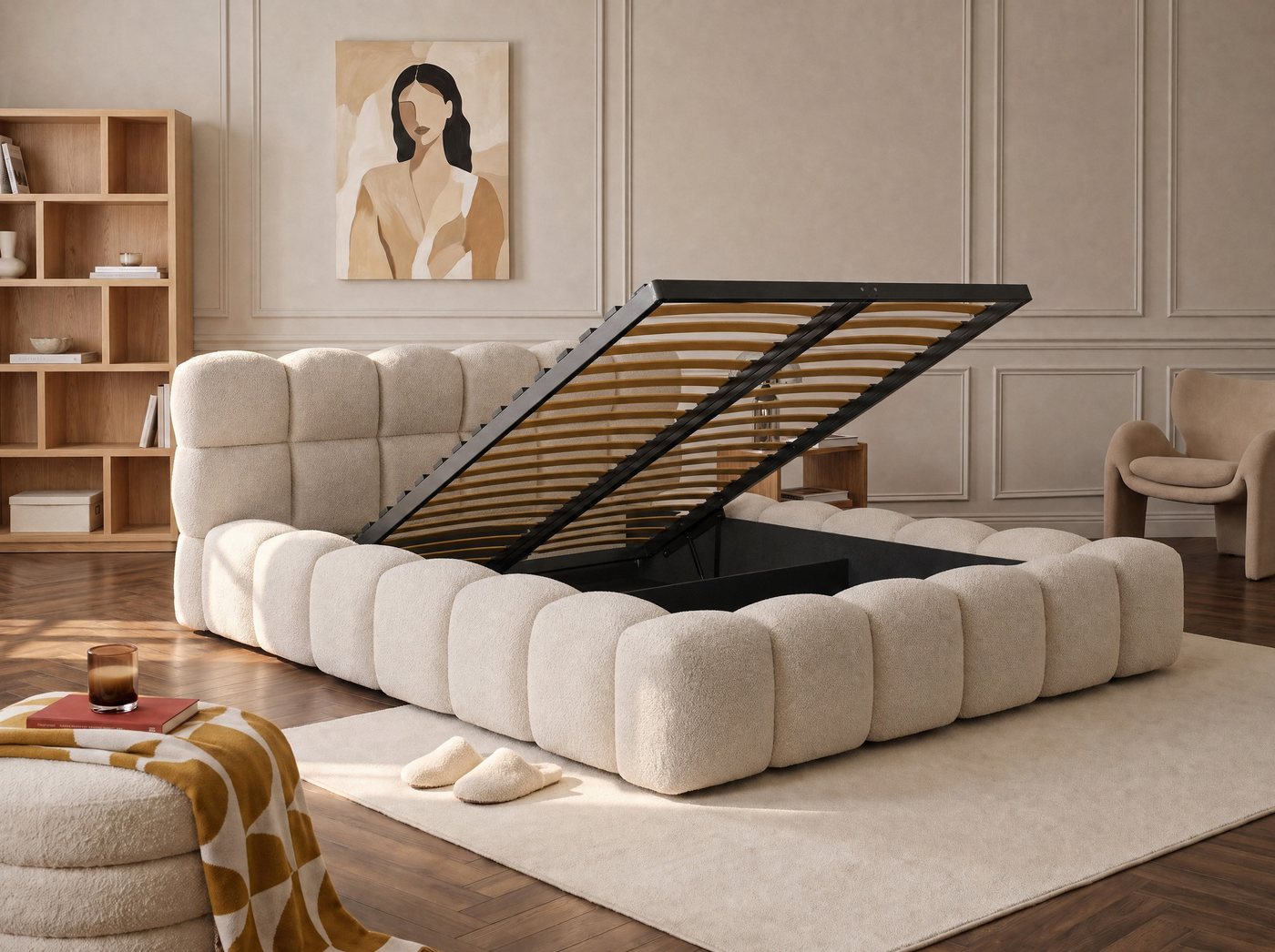 wonello Polsterbett Mira (das Original), Bett mit Bettkasten und Lattenrost – eleganter Boucle-Stoff – Bild 2 von 5
