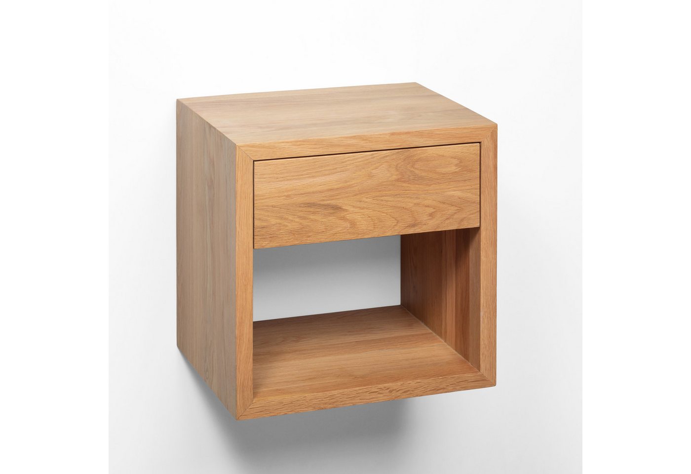 Woodek Design Nachttisch HUGO, elegantes Wandregal im skandinavischem Design H39 x B39 x T30cm (Ablagetisch aus matt lackiertem massivem Eichenholz, 1-St., schw – Bild 3 von 5