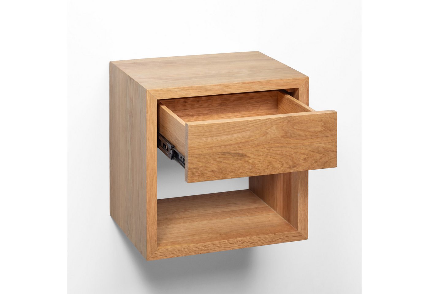 Woodek Design Nachttisch HUGO, elegantes Wandregal im skandinavischem Design H39 x B39 x T30cm (Ablagetisch aus matt lackiertem massivem Eichenholz, 1-St., schw – Bild 4 von 5