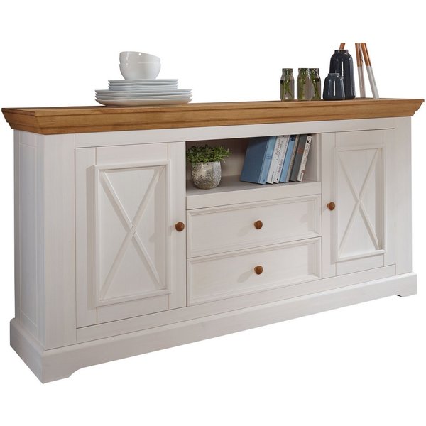 Woodroom Sideboard Oslo (Maße: 169 × 88 × 42cm), massive Kiefer weiß gewachst