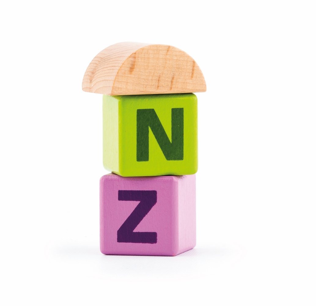 Woodyland Lernspielzeug 60 bunte, pastellfarbene Holzbausteine mit ABC, Zahlen und Steckspiel, Integriertes Steckspiel im Deckel der Aufbewahrungstrommel – Bild 3 von 3