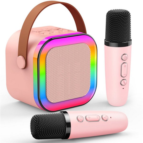 Wootoy Kinder Karaoke Set mit 2 Bluetooth Mikrofonen Tragbarer Lautsprecher Karaoke-Maschine