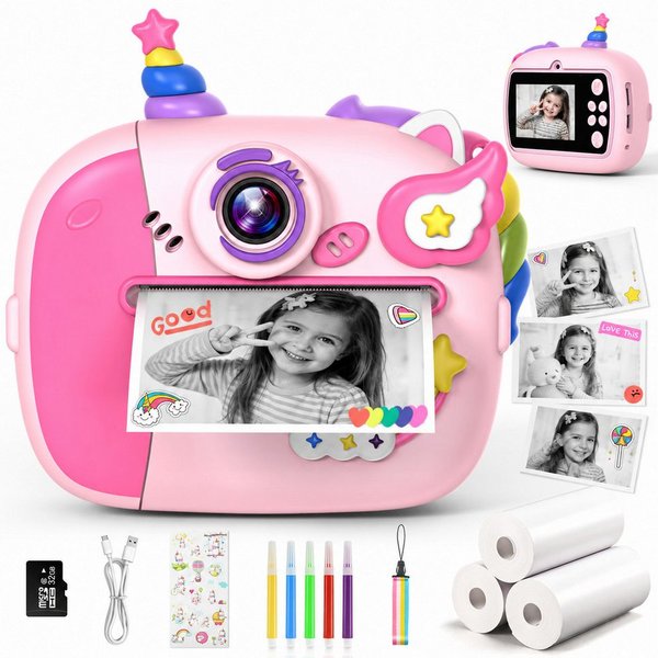 Wootoy Kinder Sofortbildkamera 48MP 1080P HD Digitalkamera Spielzeug Kinderkamera (3A03, 48 MP, inkl. 16-facher Digitalzoom und 2,4-Zoll-IPS-Display, Thermodruc