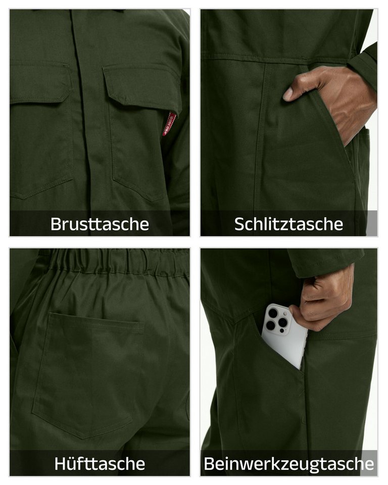 WORK IDEA Arbeitsoverall Herren, Arbeitshose Herren Premium aus 100% Baumwolle (1-tlg) für Bauarbeiter, Handwerker und Heimwerker – Bild 5 von 5