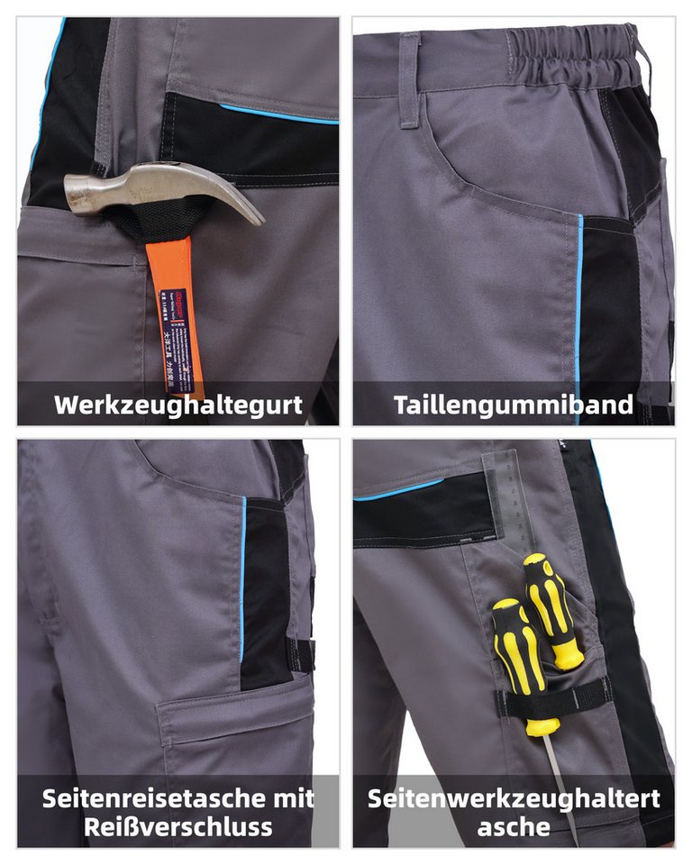 WORK IDEA Arbeitsshorts Herren kurz kurze Arbeitshose Sommer Stretch Arbeitshose (1-tlg) mit zahlreichen Taschen Werkzeugtaschen – Bild 3 von 5
