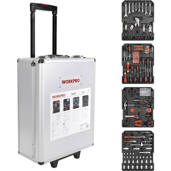 WorkPro Werkzeugset Trolley-Koffer bestückt WP1050, im Koffer, mit Rollen