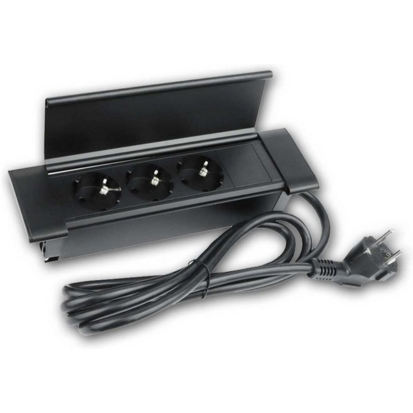 world-trading-net Steckdose Tisch-Einbausteckdose 3-fach FLATBOX schwarz