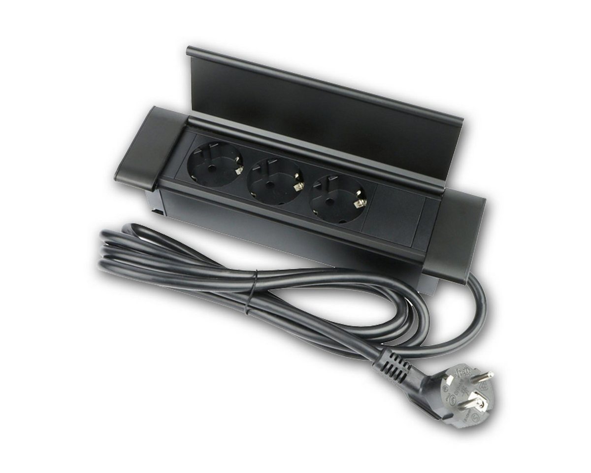 world-trading-net Steckdose Tisch-Einbausteckdose 3-fach FLATBOX schwarz – Bild 2 von 5