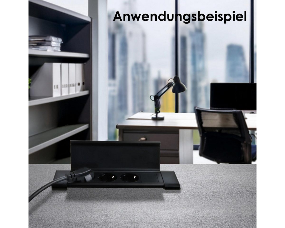 world-trading-net Steckdose Tisch-Einbausteckdose 3-fach FLATBOX schwarz – Bild 4 von 5