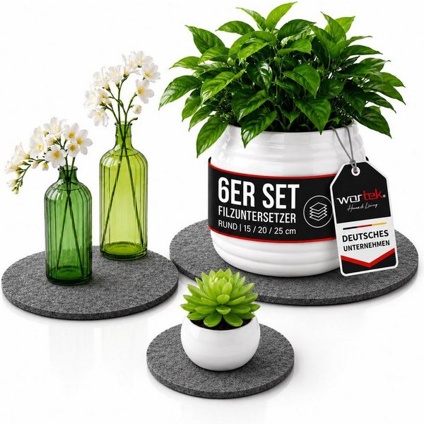 wortek Blumentopfuntersetzer Blumenuntersetzer Untersetzer rund für Vasen, Zubehör für Blumen oder Blumentöpfe & Co, Set, 6-tlg., Filz Unterlage Gläser Teller B