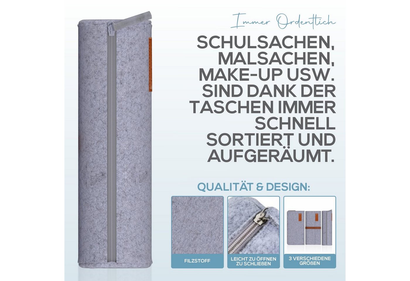 wortek Federmäppchen Filz Federmäppchen, 3fach, 1x Federmappe Mäppchen, 1x Schlampermäppche, (Set, 3-teilig), Filztaschen Etui Mäppchen für Schule & Büro – Bild 3 von 5