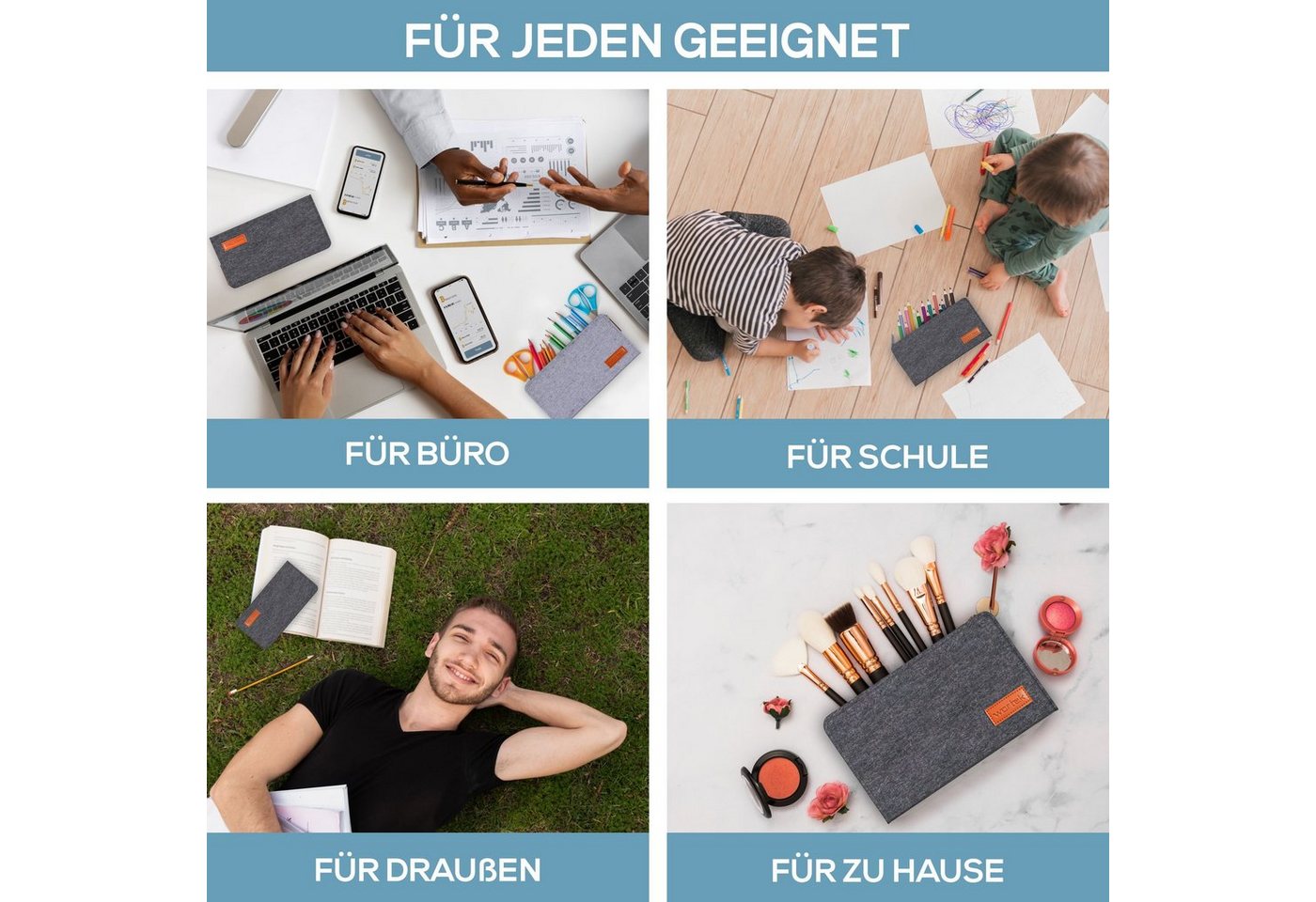 wortek Federmäppchen Filz Federmäppchen, 3fach, 1x Federmappe Mäppchen, 1x Schlampermäppche, (Set, 3-teilig), Filztaschen Etui Mäppchen für Schule & Büro – Bild 5 von 5