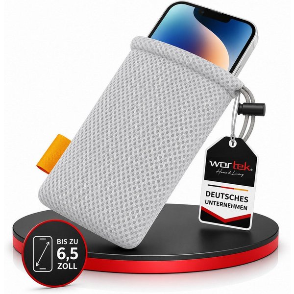 wortek Handyhülle Universal Handytasche Nylon Mesh Tasche Handysocke bis 6,5 Zoll, Netzbeutel mit Kordelzug für Handy, Powerbank, Kopfhörer uvm.