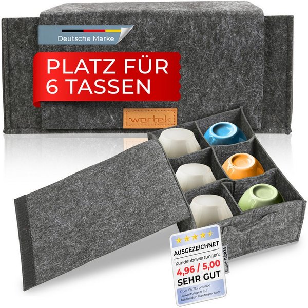 wortek Organizer Tassenhalter Filz, für 6 Tassen, Camping Zubehör (Set, 1 St., 1-tlg), Filztasche für 6 Tassen / Gläser