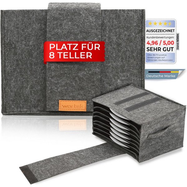wortek Organizer Tellerhalter Filz, für 8 Teller, Camping Zubehör (Set, 1 St., 1-tlg), Filztasche für 8 Teller