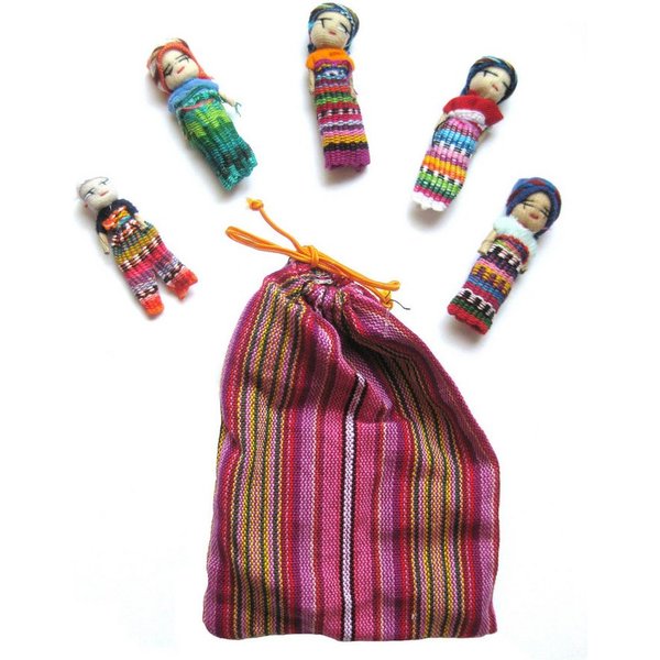 WORU Minipuppe Sorgenpüppchen im Beutel, gross, Sorgenpuppe, Sorgenfresser (5-tlg)