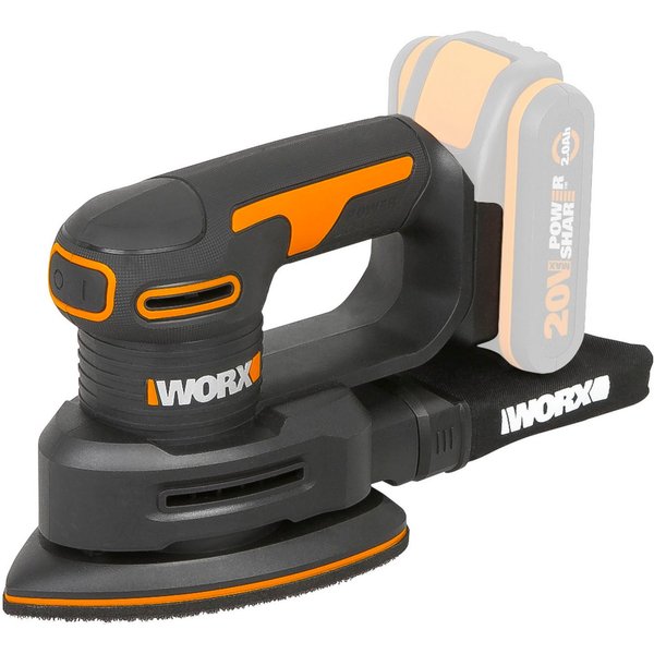 Worx Akku-Tellerschleifer WX822.9, für Holzmöbel und Türen, mit Staubfangsack, ohne Akku & Ladegerät
