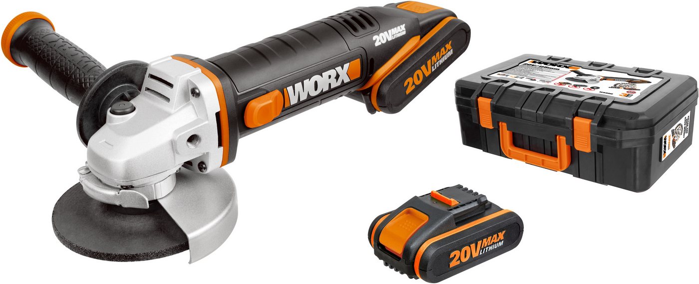 Worx Akku-Winkelschleifer WX800, ergonomisches Design, inkl. 2 Akkus & Ladegerät – Bild 4 von 5