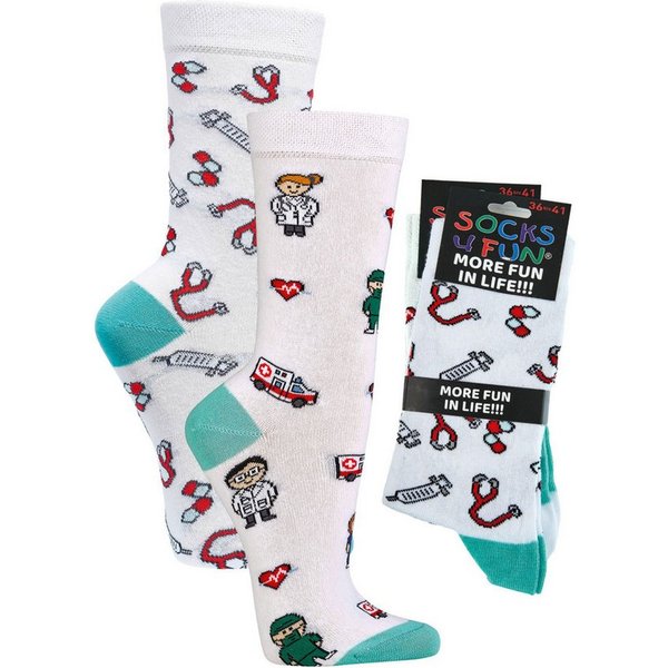 Wowerat Freizeitsocken 2 Paar Fun Socken, Spaß mit Socken, Medizin Motive, für Damen & Herren