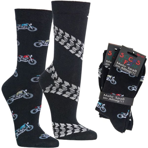 Wowerat Freizeitsocken 2 Paar Fun Socken, Spaß mit Socken, Motorrad Motive, Geschenkidee