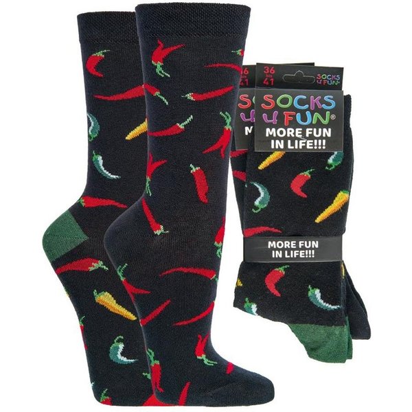 Wowerat Freizeitsocken 2 Paar Fun Socken, Spaß mit Socken, Chili Motive, für Damen & Herren