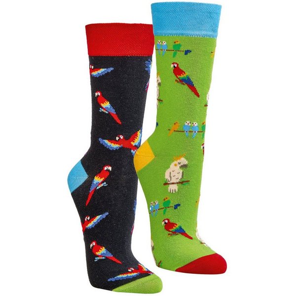 Wowerat Freizeitsocken 2 Paar Fun Socken, Spaß mit Socken, Papagei Motive, für Damen & Herren