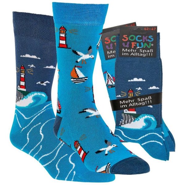 Wowerat Freizeitsocken 2 Paar Fun Socken, Spaß mit Socken, Küstenglück, für Damen & Herren