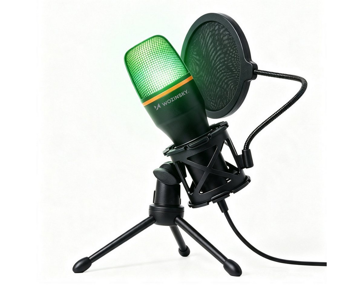 Wozinsky Streaming-Mikrofon WM-W111, 360° Aufnahme, RGB-Beleuchtung, Stativ und Popfilter – Bild 3 von 5