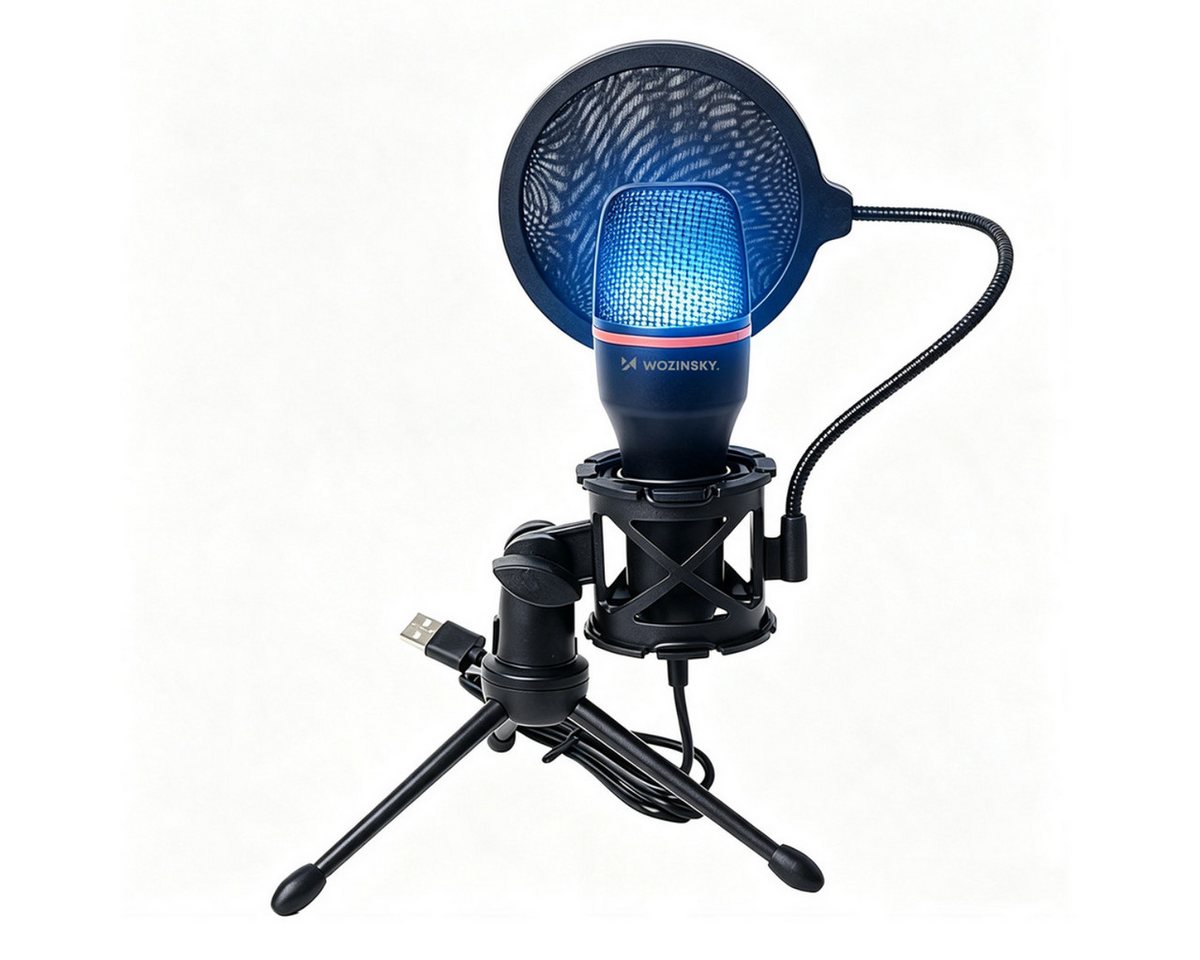 Wozinsky Streaming-Mikrofon WM-W111, 360° Aufnahme, RGB-Beleuchtung, Stativ und Popfilter – Bild 4 von 5