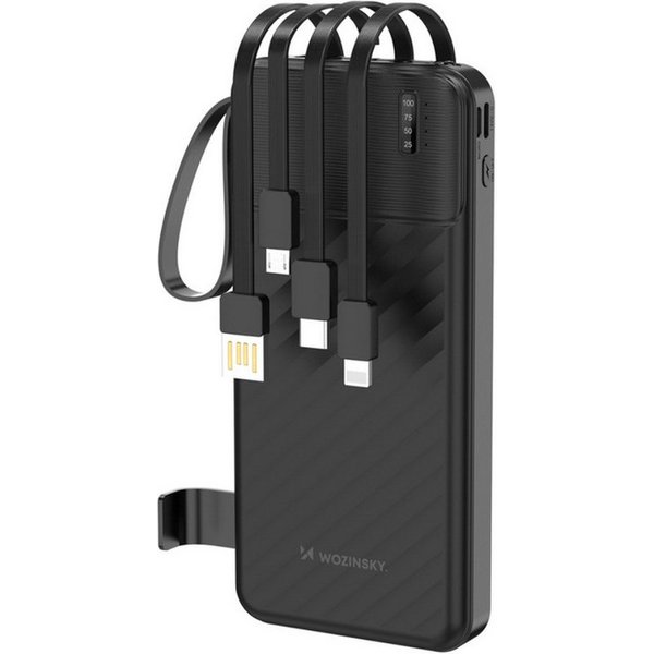 Wozinsky W11 Powerbank 10000 mAh (5 V), Integrierte Kabel, Handyhalterung und LED-Leuchte