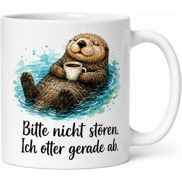 WS-Trend Tasse Otter Kaffeetasse - Geschenkidee mit Spruch - weiss aus Keramik 330 ml, Keramik