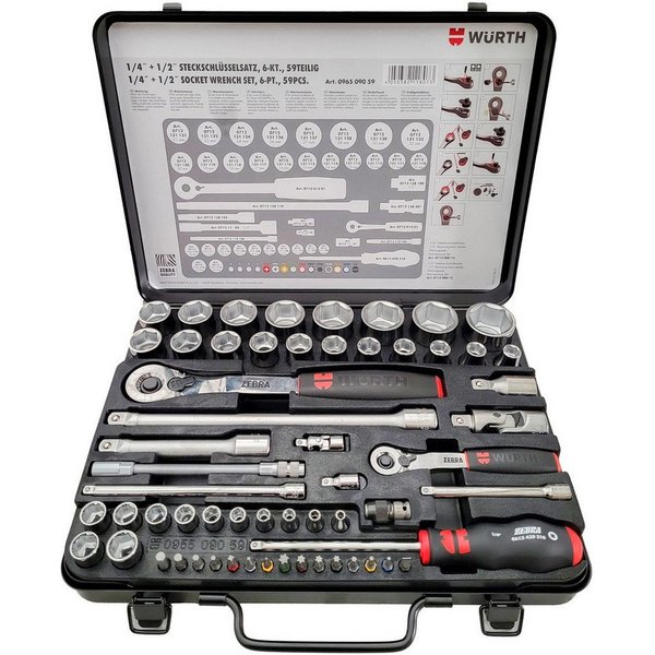 Würth Bit- und Steckschlüsselset WURTH Zebra Steckschlüssel 1/2 Zoll Und 1/4 Zoll 59-Teiliges Sortiment, 1-St.