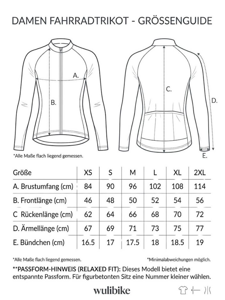 Wulibike Radtrikot Damen, Langarm Comfort-Fit, 4 Taschen & Reflektoren, Blaugrau (1-tlg) mit 3 Taschen – Bild 2 von 5