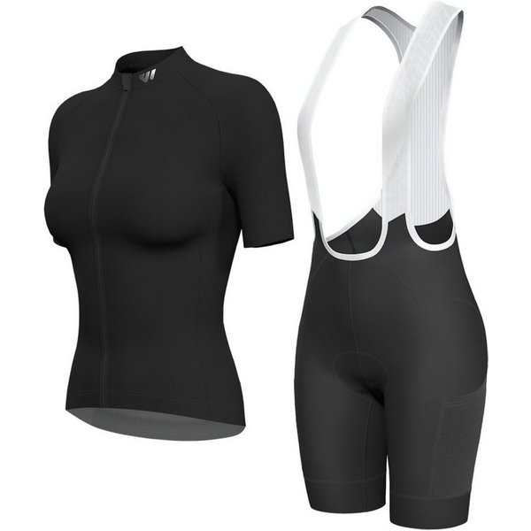 Wulibike Radtrikot Damen Sommer Radsport Set, Kurzarm-Trikot mit Träger-Bibshorts (2-tlg) Atmungsaktives Funktionsset mit 6 Taschen für Rennrad