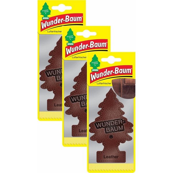 Kunstbaum Leder 3er Duftbäumchen Wunderbaum 3 Set Lufterfrischer Echtleder, Wunder-Baum