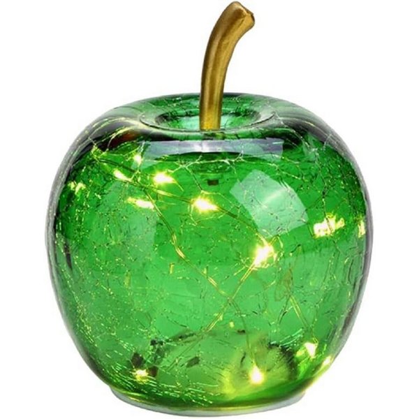 Wurm LED Dekoobjekt LED Dekolampe Apfel Glas 10er LED Lichterkette Timer Ø11cm dunkelgrün