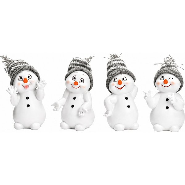 Wurm Weihnachtsfigur Schneemann Dekofiguren 4er Set Polyresin Grau Weiß Weihnachten