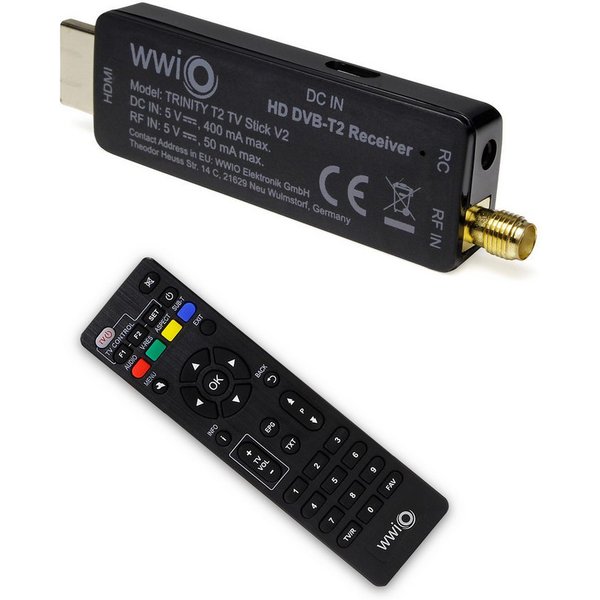 WWIO TRINITY T2 TV Stick V2 - Mini-Receiver DVB-T2 HD Receiver (Mini-Receiver für digitales Antennenfernsehen – für TV und Beamer)