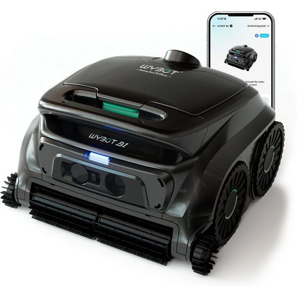 WYBOT Poolroboter B1 Kabellos Vollabdeckung und Kantenreinigung Boden Wände Wasserlinie, Triple-Motor + Quad-Roller-System, Sehr leicht (6,5kg)