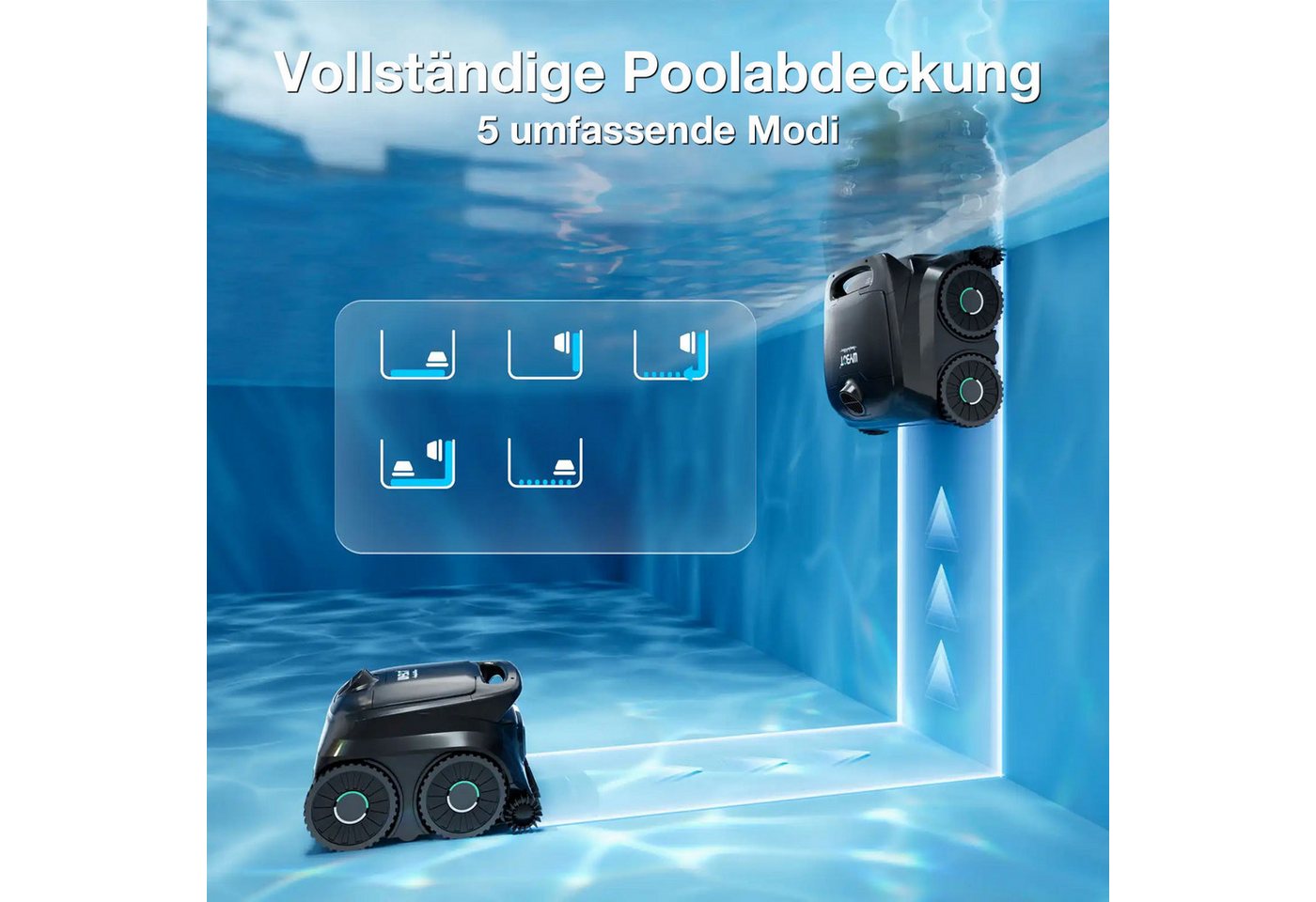 WYBOT Poolroboter B1 Kabellos Vollabdeckung und Kantenreinigung Boden Wände Wasserlinie, Triple-Motor + Quad-Roller-System, Sehr leicht (6,5kg) – Bild 2 von 5