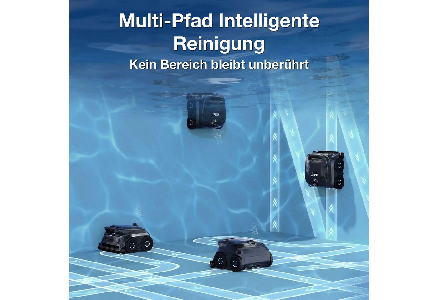 WYBOT Poolroboter B1 Kabellos Vollabdeckung und Kantenreinigung Boden Wände Wasserlinie, Triple-Motor + Quad-Roller-System, Sehr leicht (6,5kg) – Bild 3 von 5