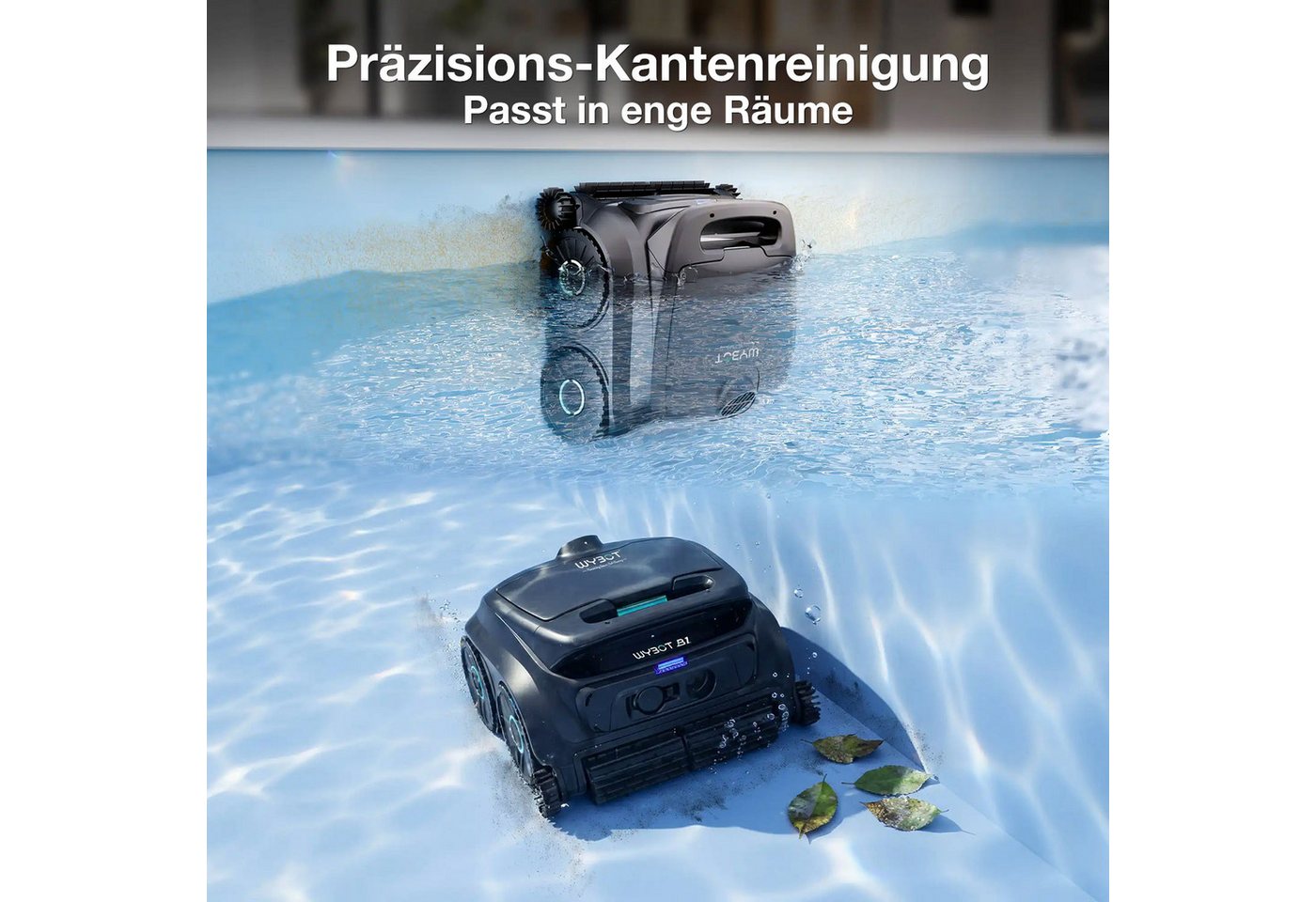 WYBOT Poolroboter B1 Kabellos Vollabdeckung und Kantenreinigung Boden Wände Wasserlinie, Triple-Motor + Quad-Roller-System, Sehr leicht (6,5kg) – Bild 4 von 5
