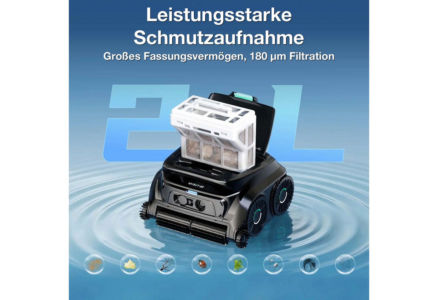 WYBOT Poolroboter B1 Kabellos Vollabdeckung und Kantenreinigung Boden Wände Wasserlinie, Triple-Motor + Quad-Roller-System, Sehr leicht (6,5kg) – Bild 5 von 5
