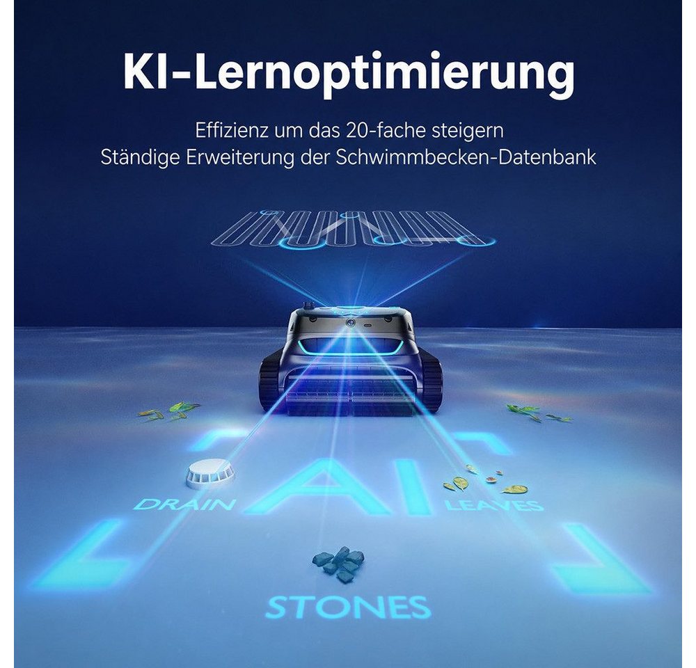 WYBOT Poolroboter S2 Vision Kabelloser Poolroboter mit KI-Lernen und Kamera-Navigation, Wandkletterfunktion & Wasserlinienreinigung, für Pools bis zu 300 m² – Bild 3 von 5