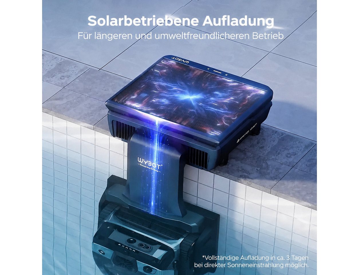 WYBOT Poolroboter S3 Kabelloser Poolreiniger, 3D-Kartierung & intelligente Navigation, automatisches Parken und Selbstreinigung, Solar + Gleichstrom – Bild 4 von 5