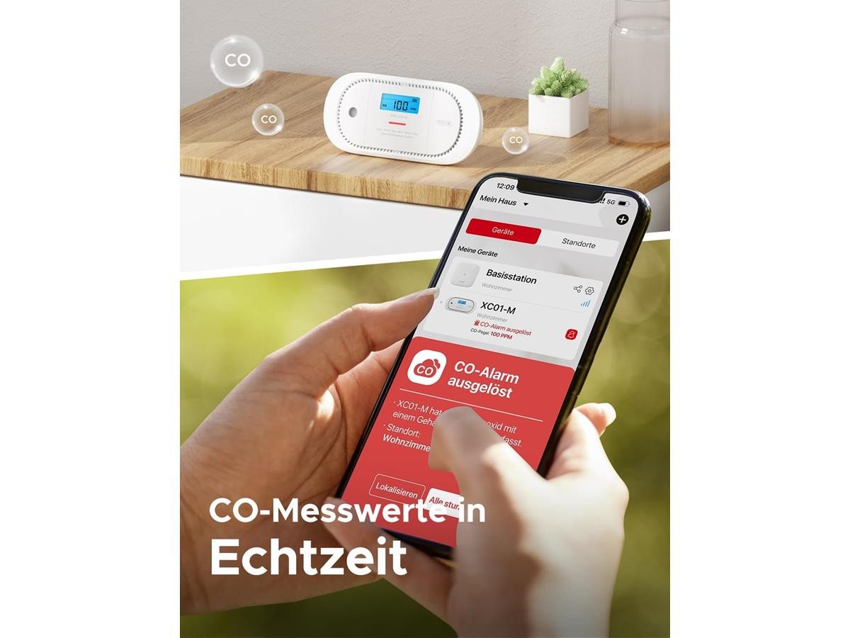 X-SENSE XC01-M CO-Melder (LCD-Display, App gesteuert, integrierter Figaro-CO-Sensor) – Bild 5 von 5
